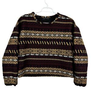 Women's Zara Tribal Striped Embroidered Geometric Knit Casual Sweater sz Small